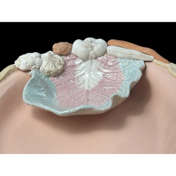 Brigitte Haag Pottery Clay Round Dish Applied Vegetable...